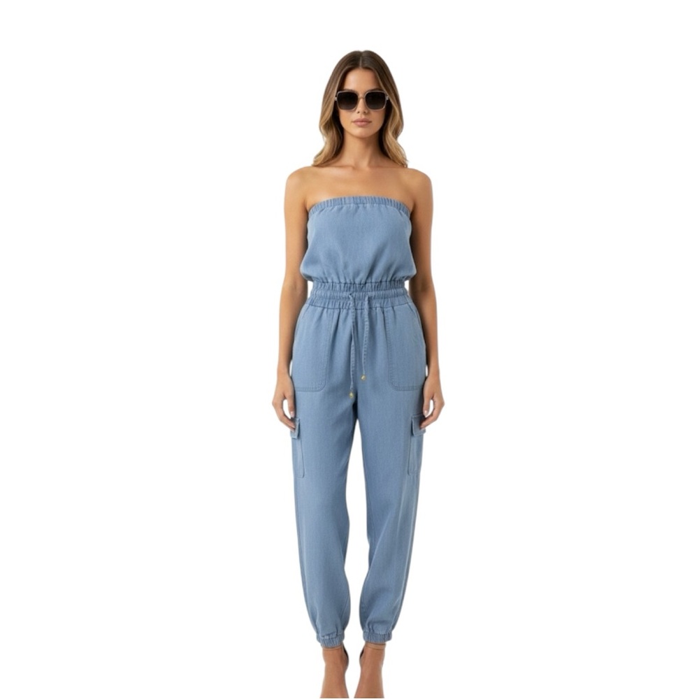 Blush. Size S. Women's Sky Blue Denim Overalls